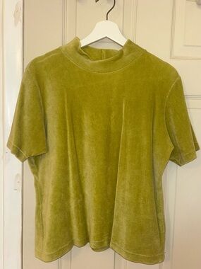 Vintage NY Jeans Lime Green Velour Mock Neck Y2K Ribbed Stretch Tee Size XL